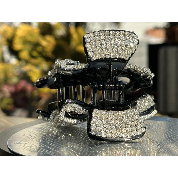 Sparkling Rhinestone‎ Bow Hair Claw Clip Black Shiny Crystal Glamour Accessory